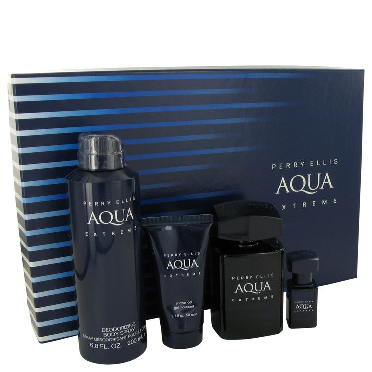 Perry Ellis Aqua Extreme by Perry Ellis Gift Set -- 3.4 oz Eau De Toilette Spray + .25 oz Mini EDT Spray + 6.8 oz Body Spray + 1.7 oz Shower Gel for Men - PerfumeOutlet.com